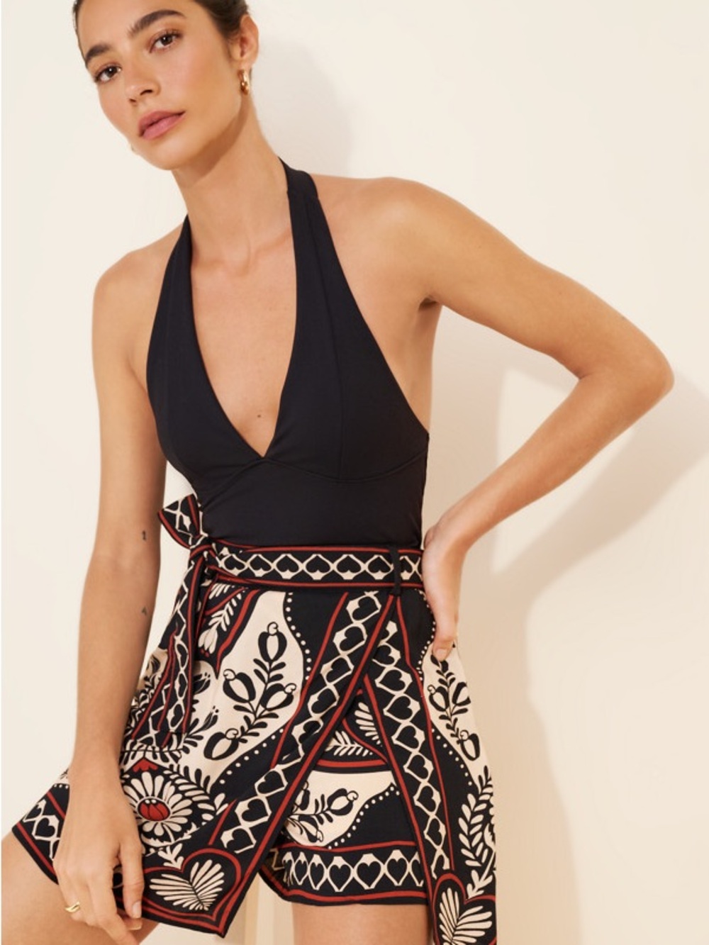 FARM Rio Black Cream and Red Heart-Print Skort MISSING BELT - Picture 3 of 3